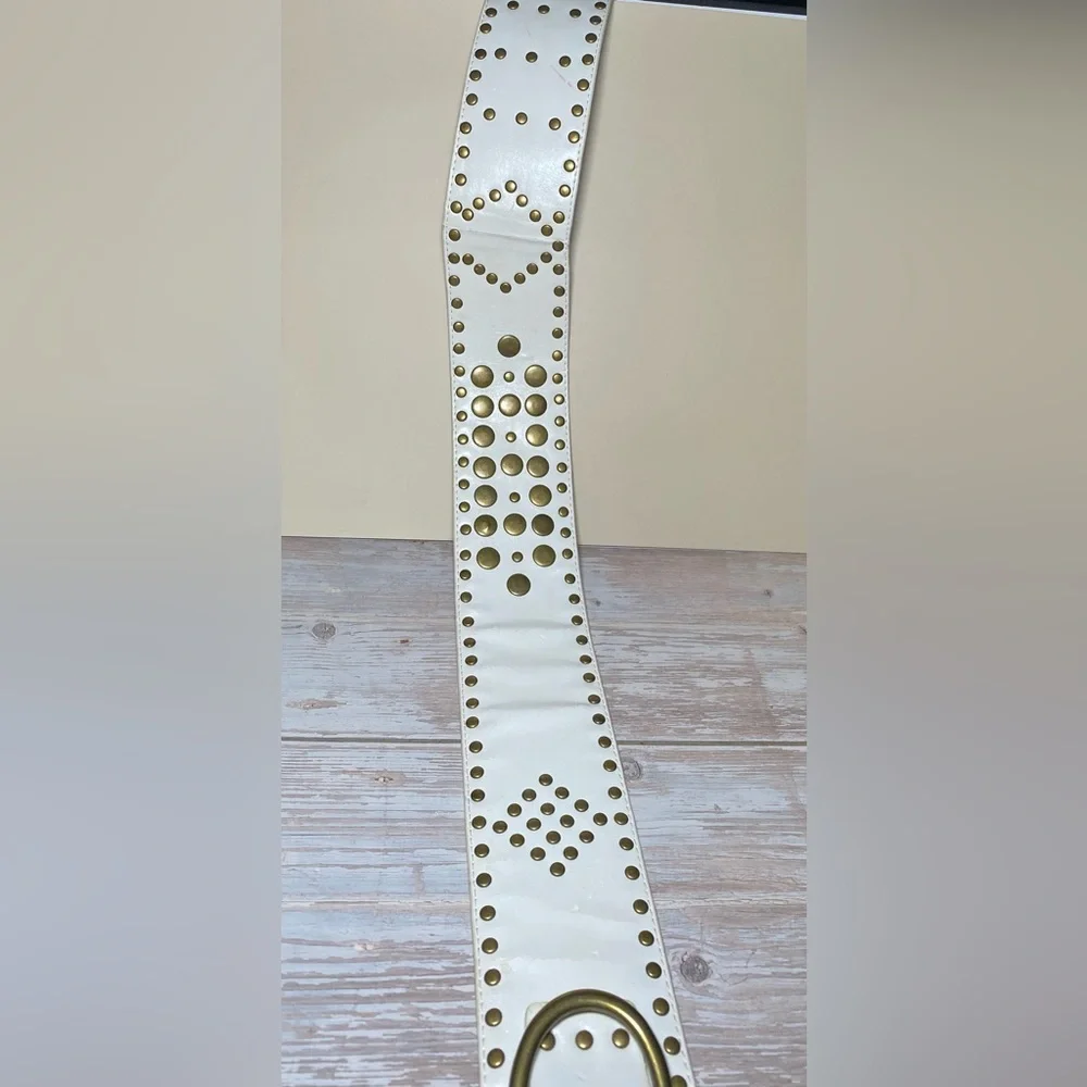 Steve‎ Madden Retro White Leather Studded Belt Metal Oval Buckle Size M
